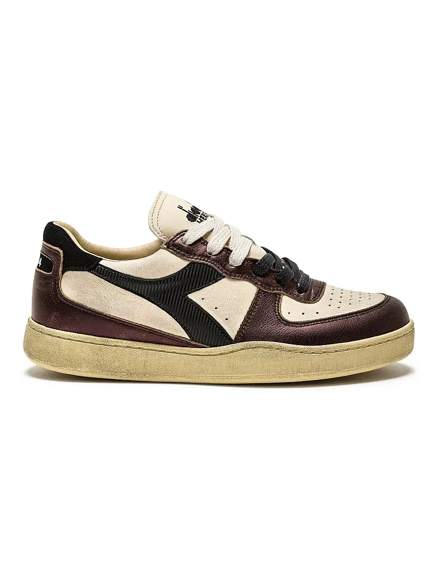 Diadora Heritage Sneaker MI Basket Low Metallic in Pelle Effetto Used Beige Leggero Unisex