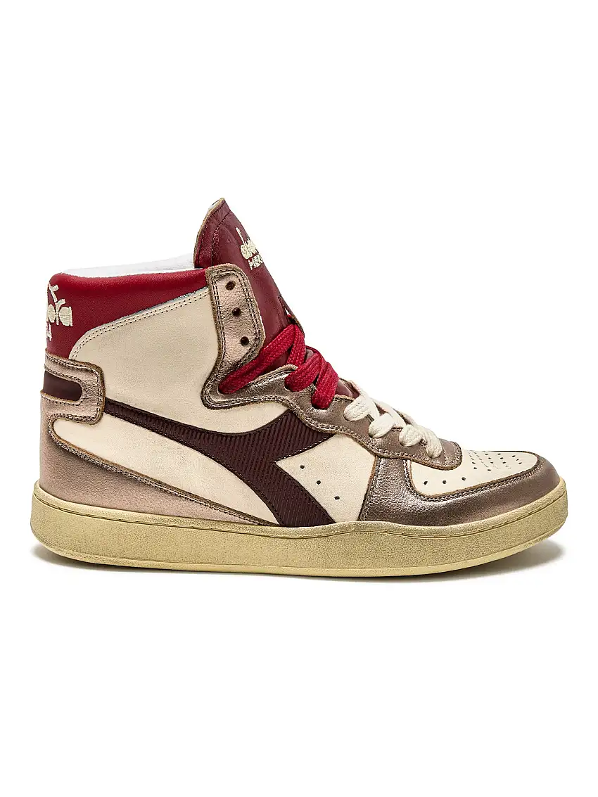 Diadora Heritage Sneaker MI Basket Metal Mix in Pelle Effetto Used Beige Multicolore Unisex