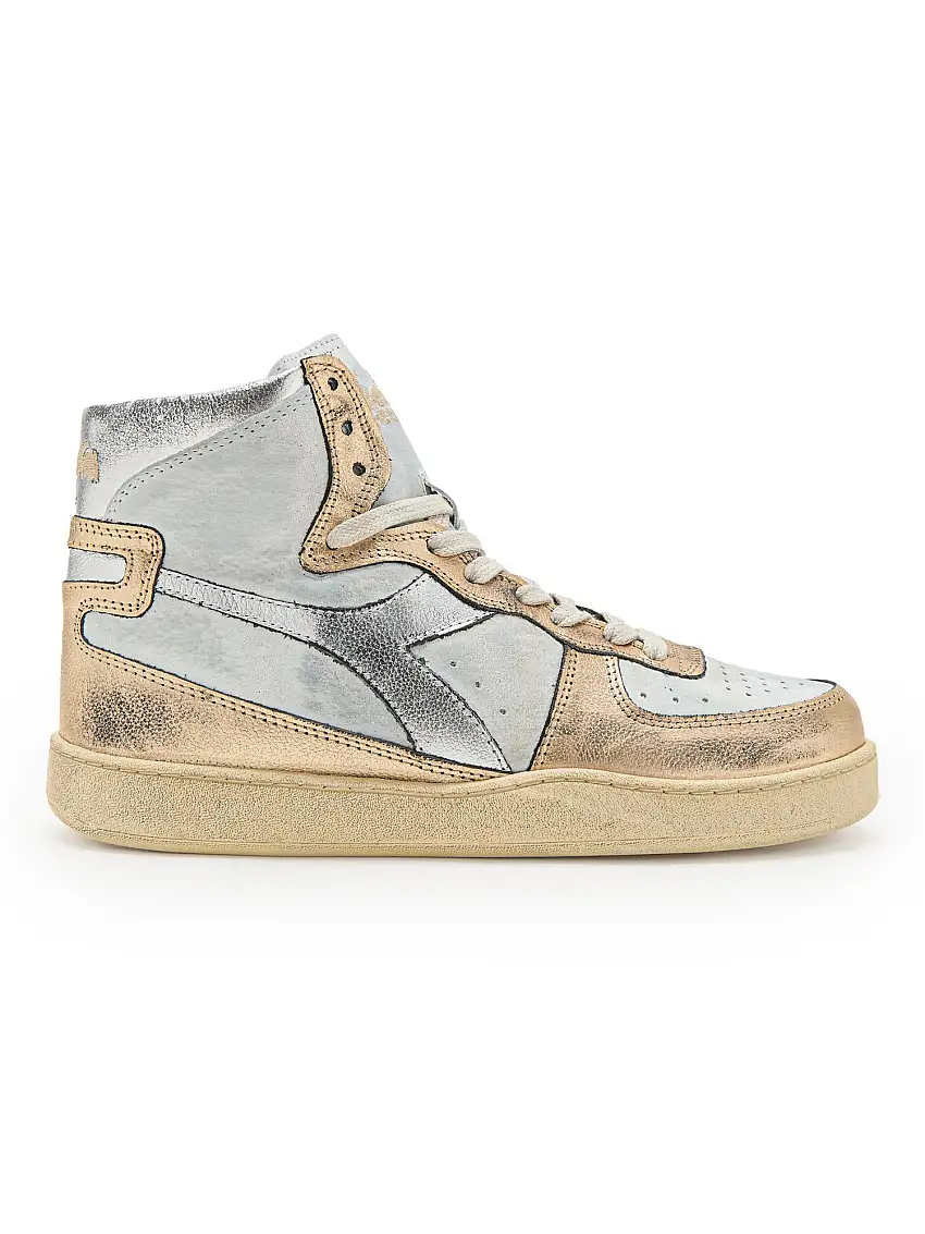 Diadora Heritage Sneaker MI Basket Metallic Pigskin Used Bianco Beige Donna