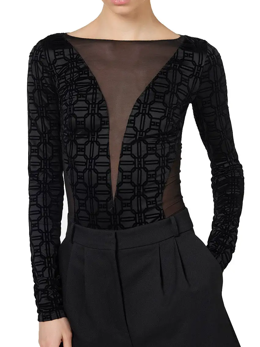 Body Elisabetta Franchi Flock All Over da Donna - Nero
