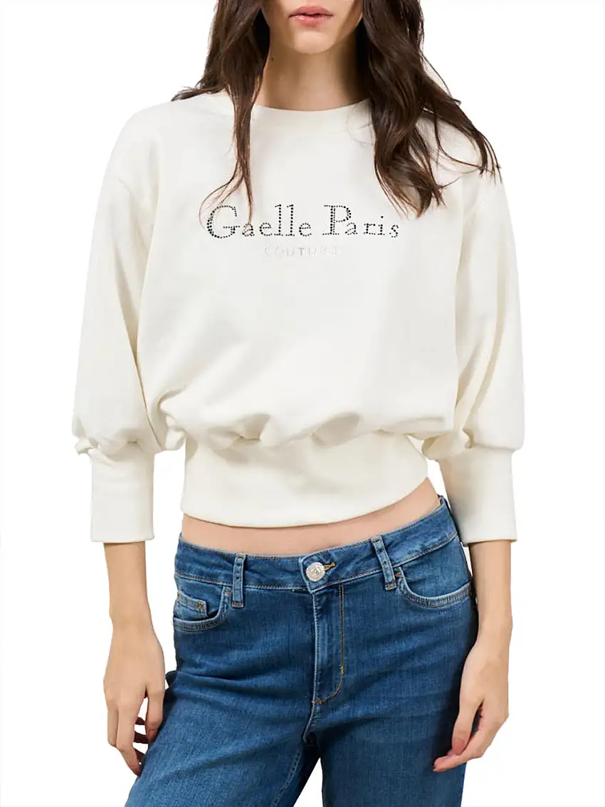 Felpa Gaelle Logo Strass da Donna - Bianco