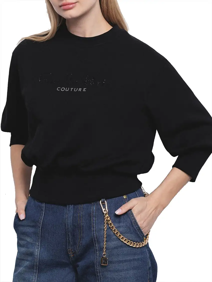 Felpa Gaelle Logo Strass da Donna - Nero