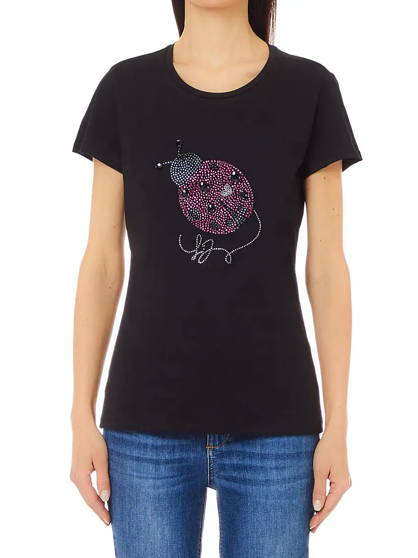 T-shirt Liu Jo Animal Strass da Donna - Nero