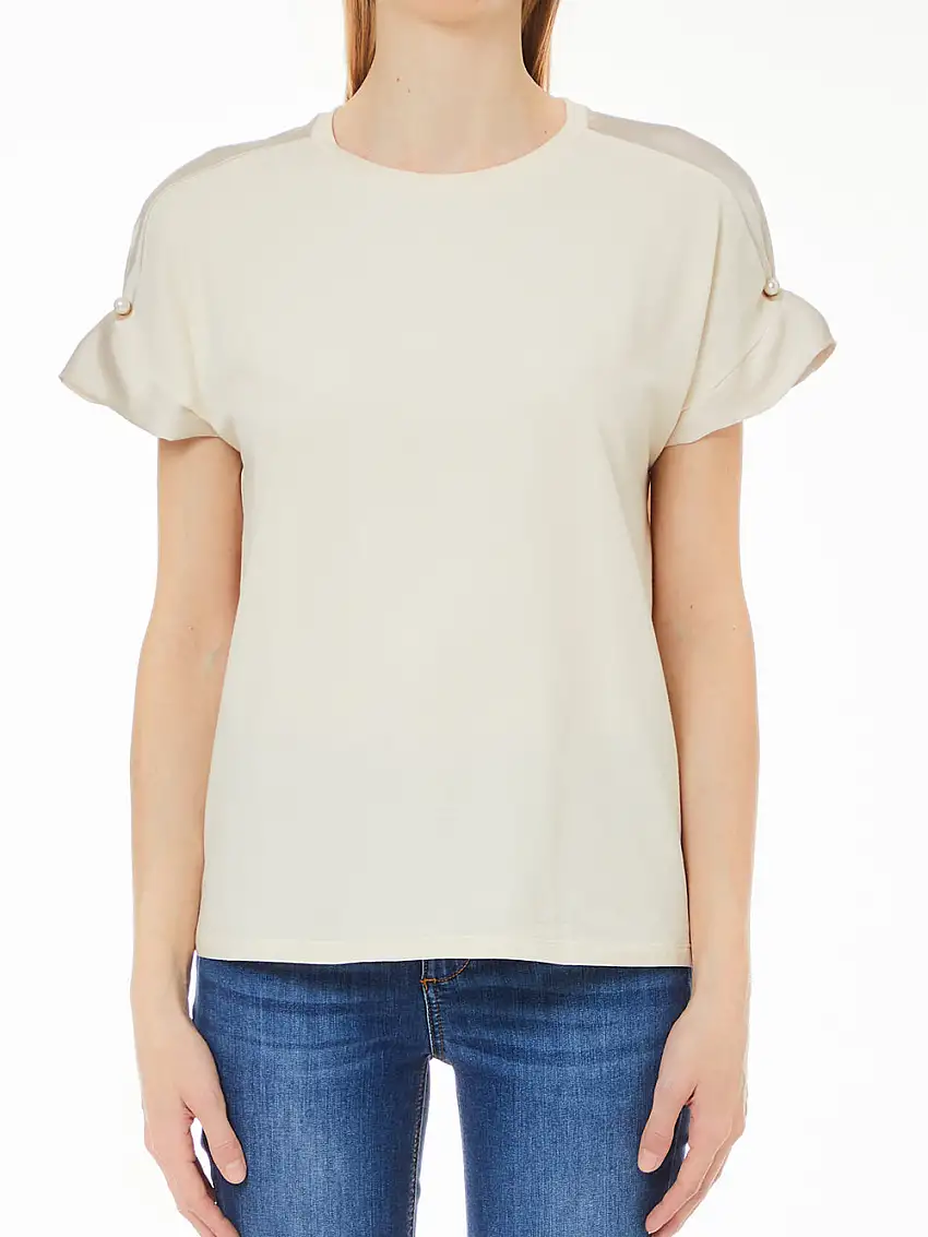 T-shirt Liu Jo Satin Pearls da Donna - Beige