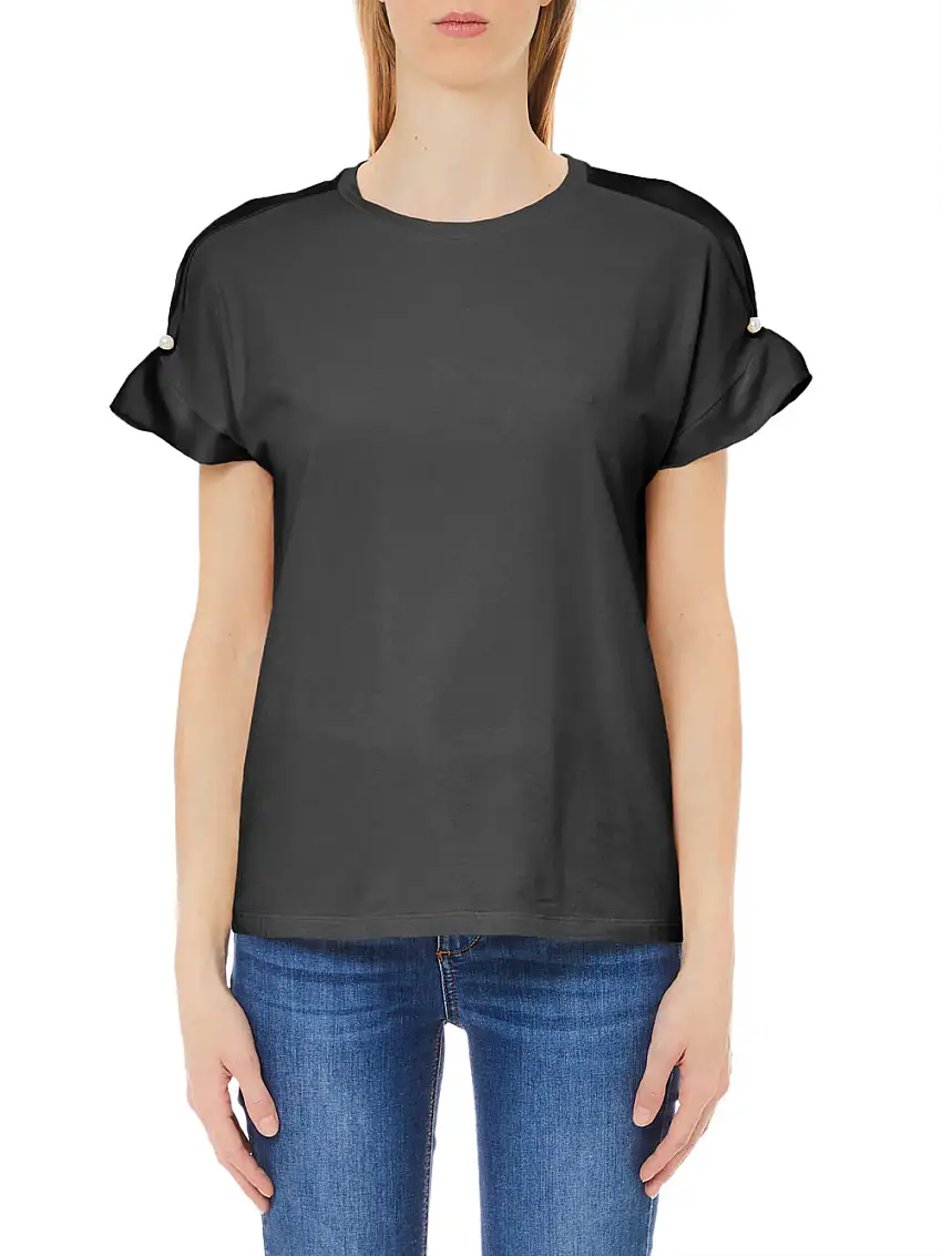 T-shirt Liu Jo Satin Pearls da Donna - Nero