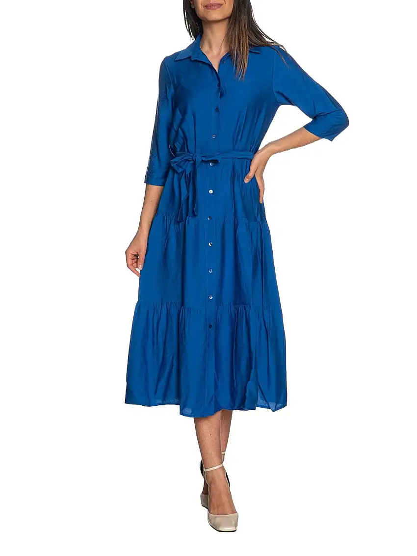Vestito Longuette Chemisier con Cintura Yes Zee da Donna - Celeste