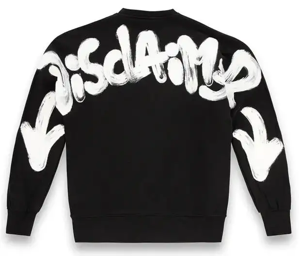 Disclaimer Maglione Felpa 100% Cotone Nero Striscia Logo Bianco Uomo 55104