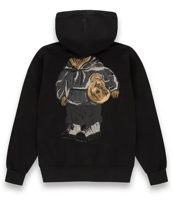 Disclaimer Felpa con Cappuccio 100% Cotone Nero Maxi Disegno Posteriore Uomo 55153