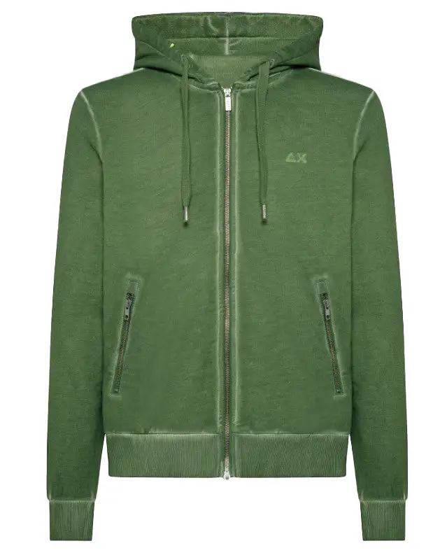 Sun68 Felpa Maglia Hood Special Dye Cotone Verde F32155