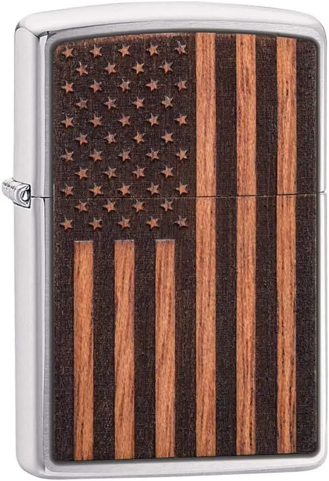 Zippo Antivento Ricaricabile Made In Usa Marrone 29966 WOODCHUCK USA FLAG