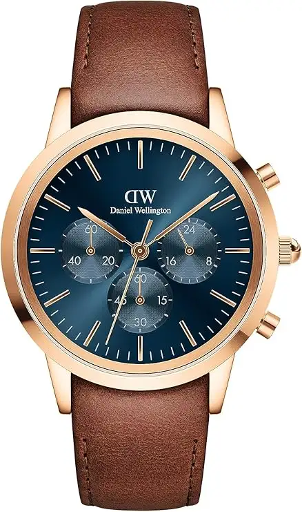 Daniel Wellington orologio St Mawes 42mm inox 316L rose gold pelle marrone cronografo