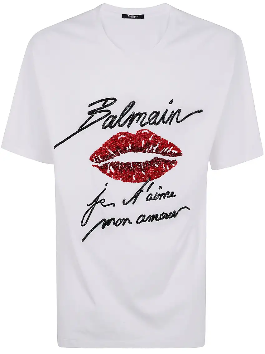 T-shirt Ricamata Balmain & Lips - Vestibilità Regolare 33024685