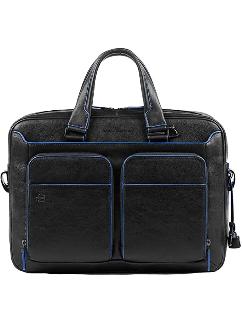 Piquadro Cartellina Sottile Due Manici Tasche Organizzate Borsa 24ore Portacumenti Ipad Nero Uomo
