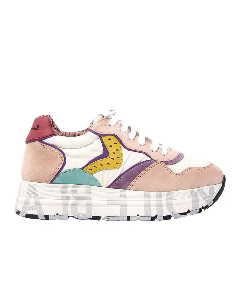 Voile Blanche Sneaker In Pelle E Tessuto, Stringhe Trek, Suola In Gomma Ultraleggera Rosa Donna