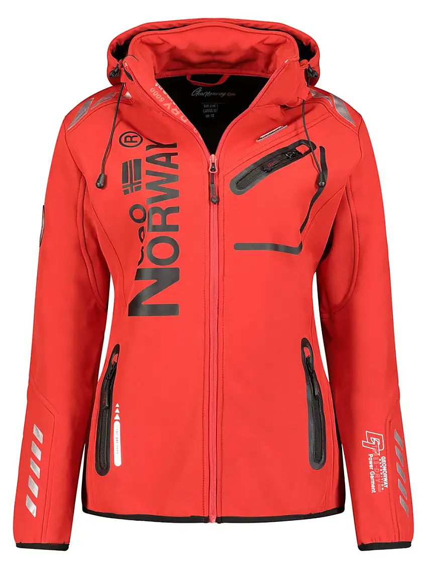 Geographical Norway Giubbotto Softshell Reine con Cappuccio Full Zip Antivento Rosso Donna