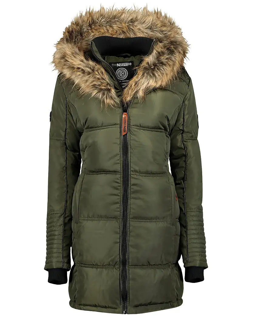 Geographical Norway Parka Con Cappuccio Fisso E Pelliccia Rimovibile Verde Donna