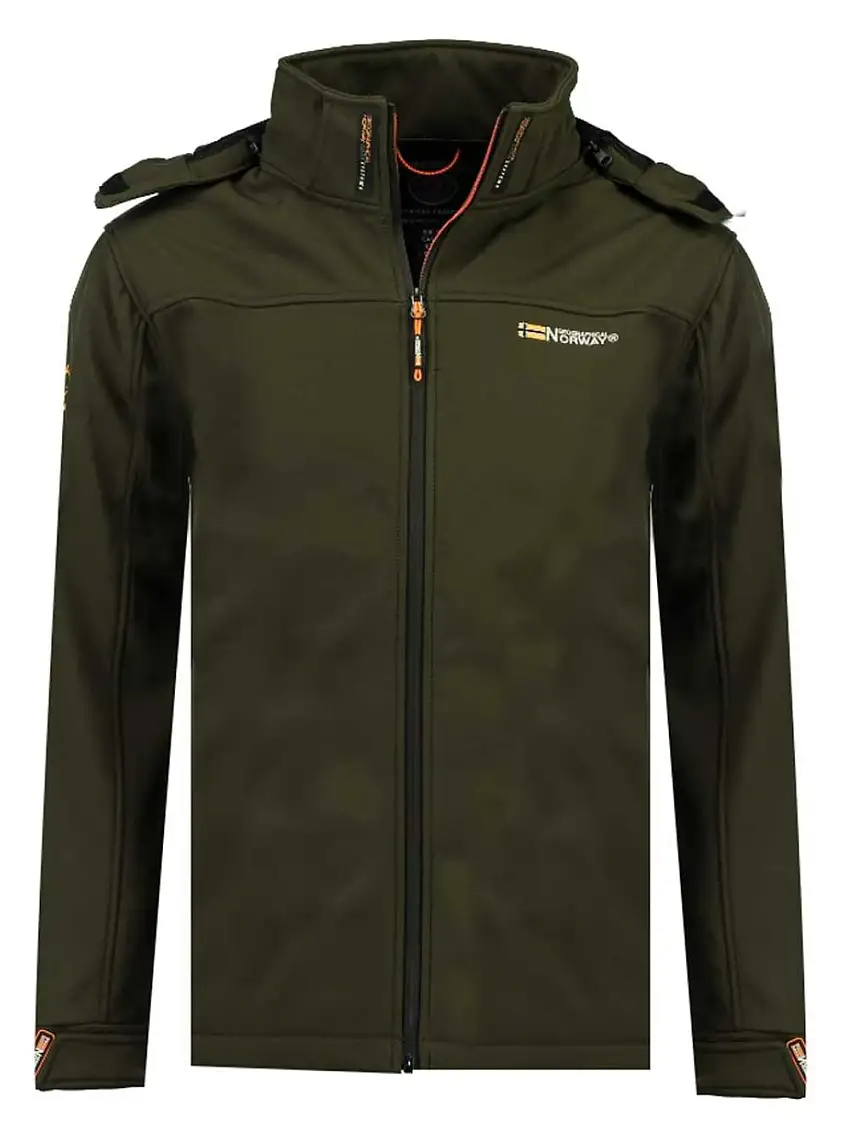 Geographical Norway Cappuccio Full Zip Antivento Softshell Giubbotto Outdoor Verde Uomo