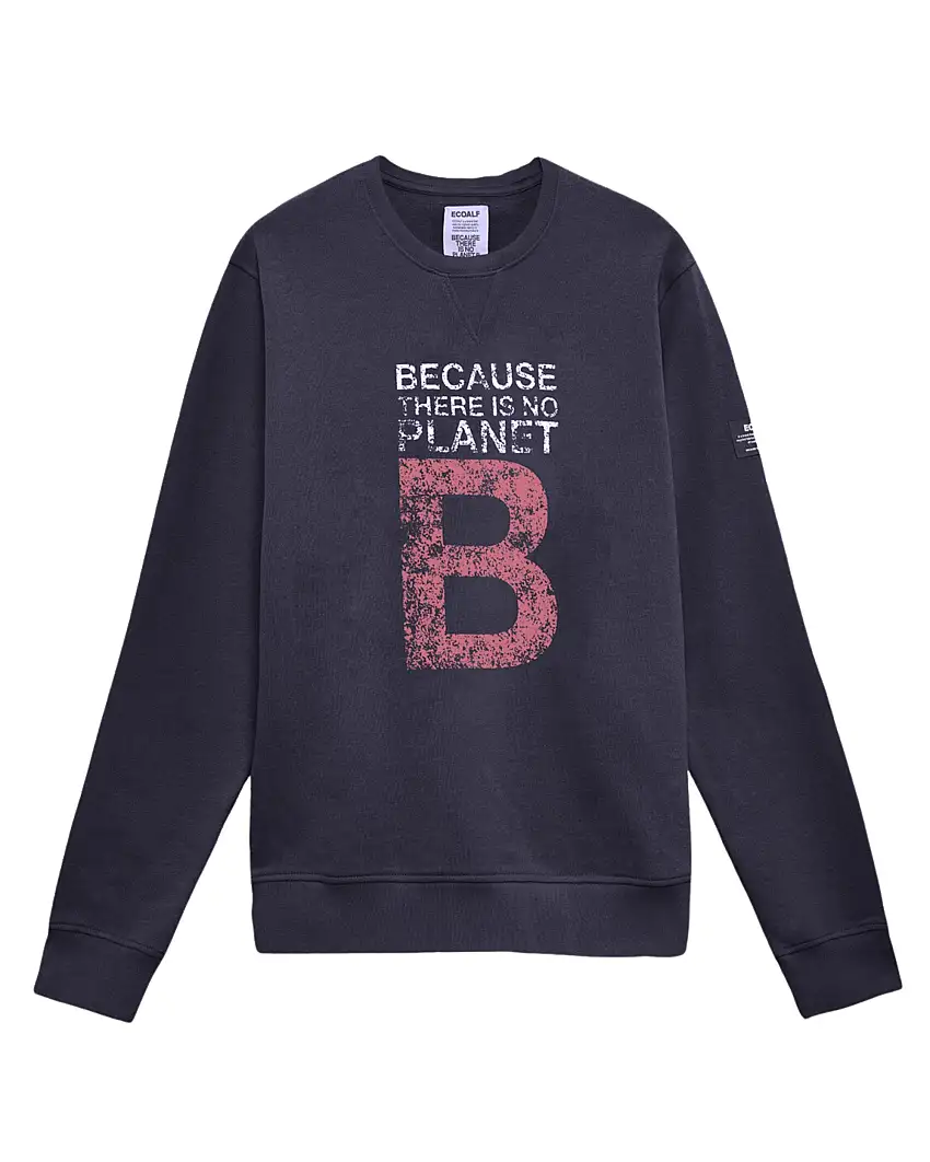 Ecoalf Maglia Cotone con Manica Lunga e Stampa Frontale Blu