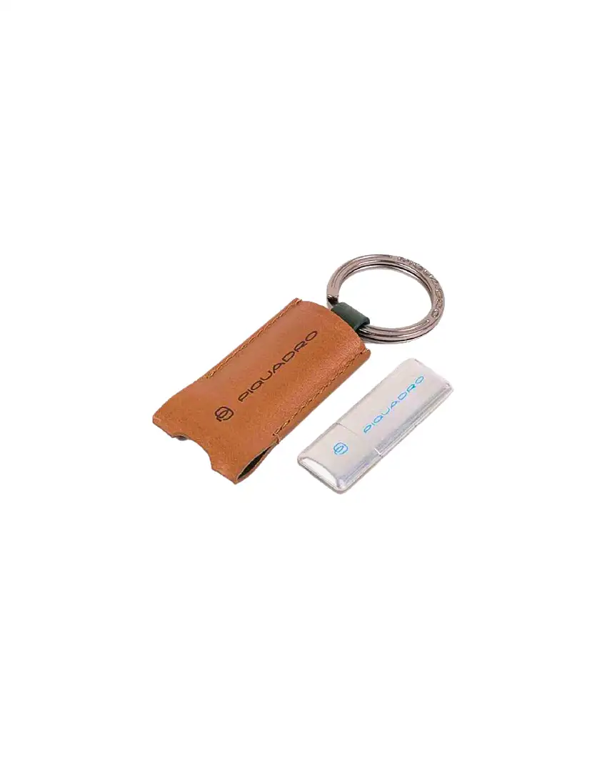 Piquadro Portachiavi In Pelle Con Chiavetta Usb Marrone Unisex