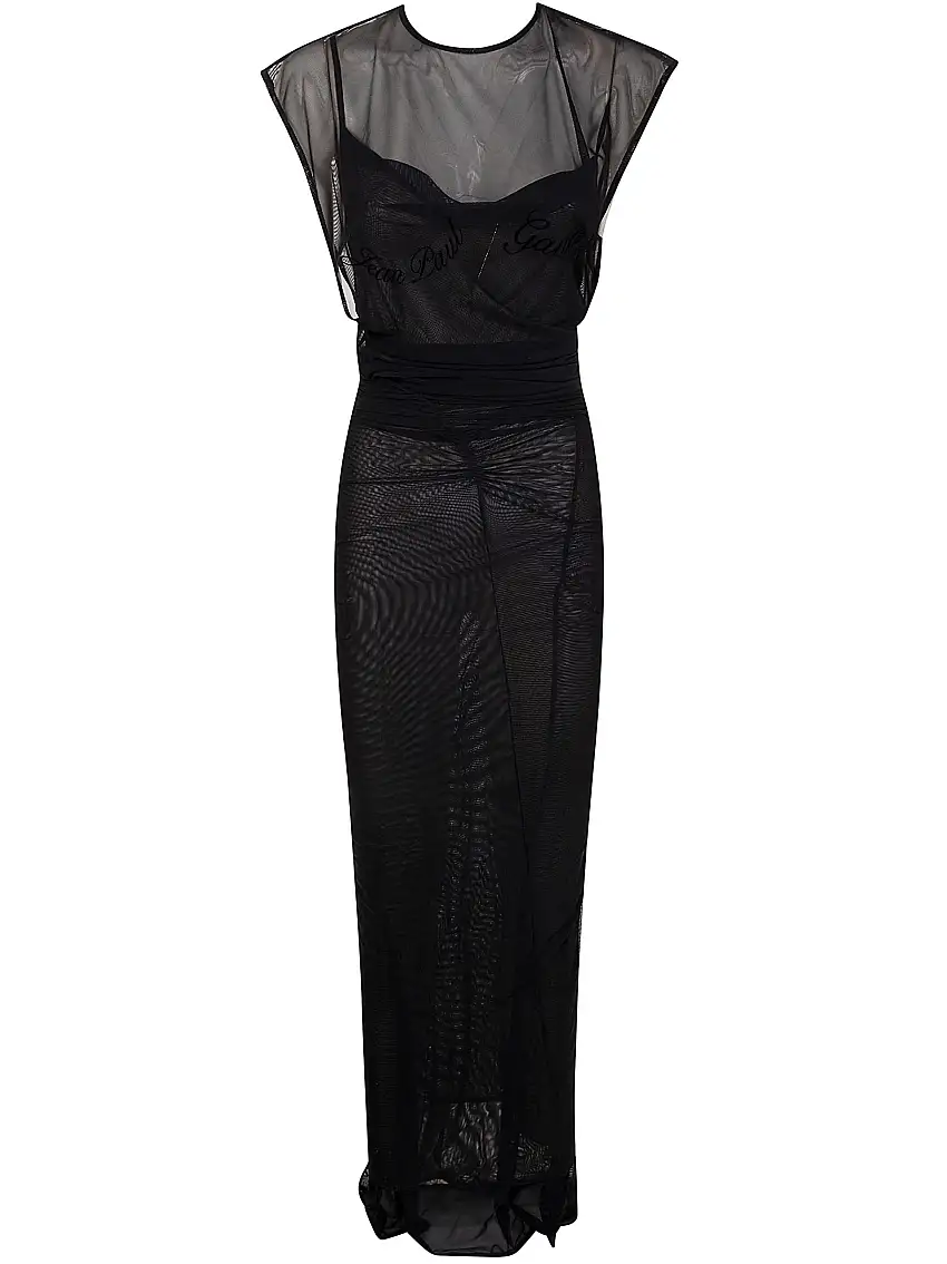 Abito Smanicato In Rete Con Schiena Scoperta Velvet Flock Jean Paul Gaultier 82480996