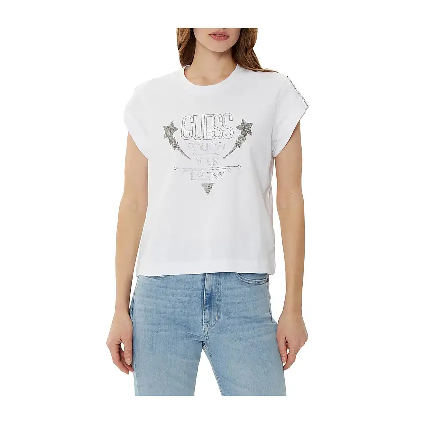 T-shirt Donna con scritta a strass