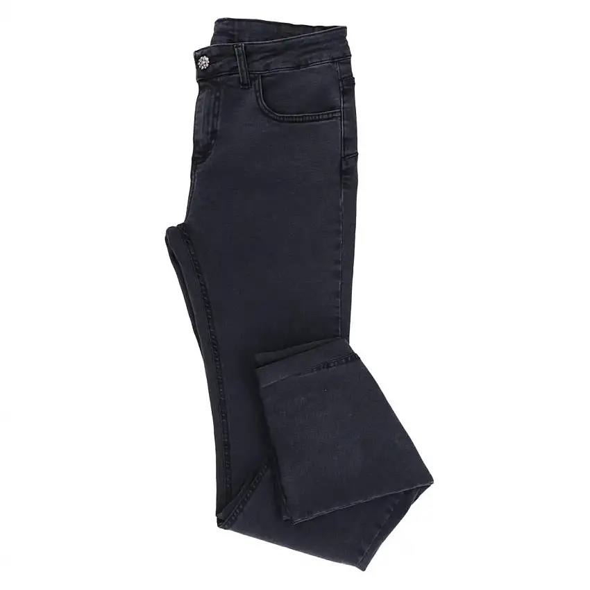 PANTALONE ZAMPA BOTTONE GIOIELLO Nero Denim