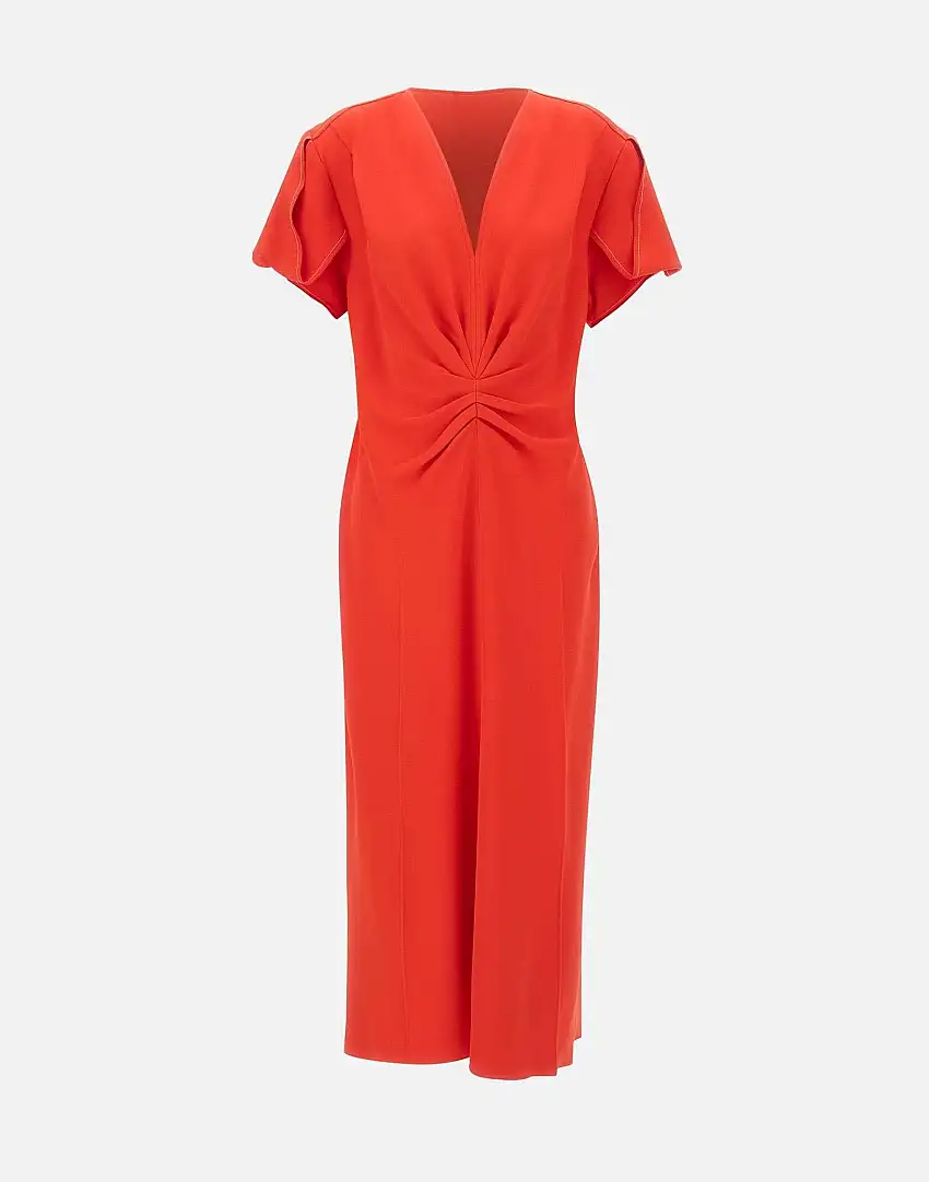 "Gathered V-Neck Midi Dress" 96289180