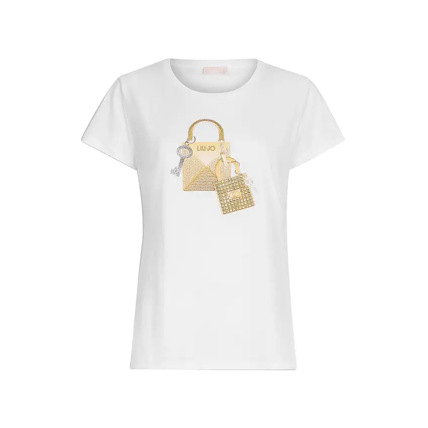 T-shirt Donna girocollo con stampa strass