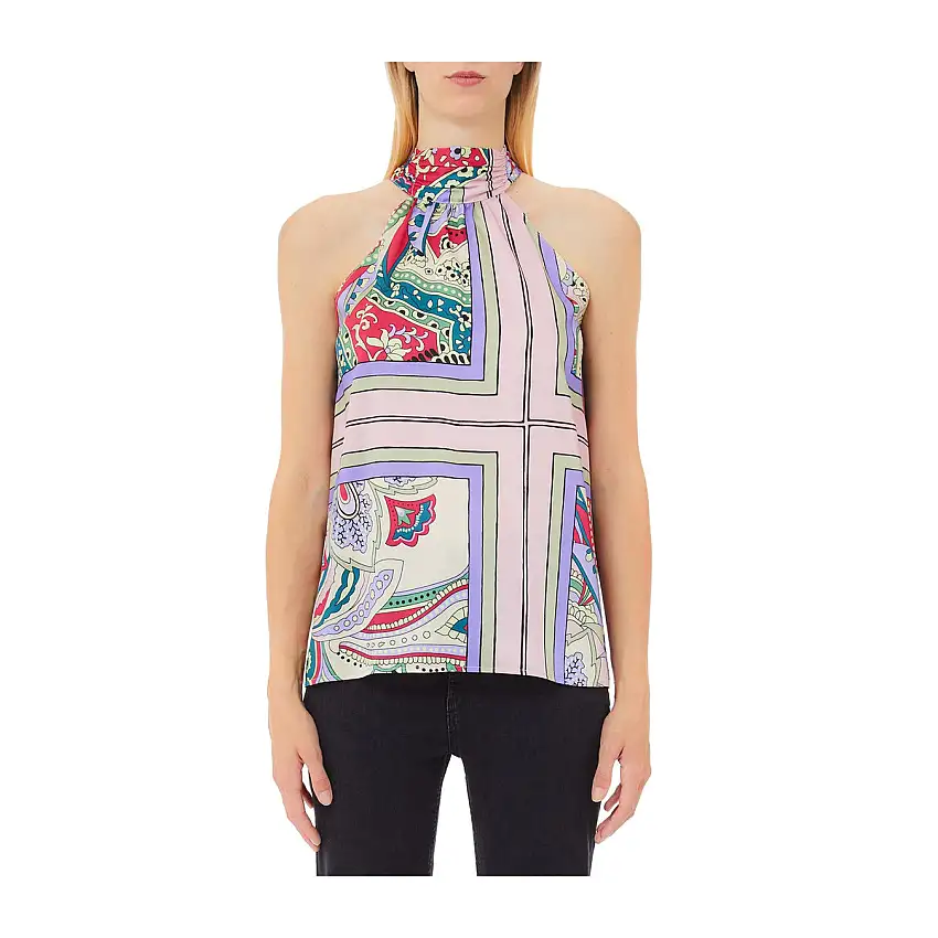 Top Donna a collo alto con fantasia