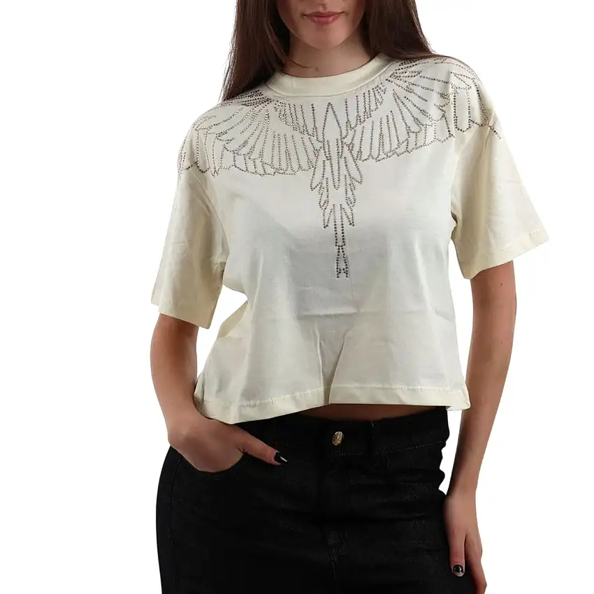 T-shirt Donna crop con strass