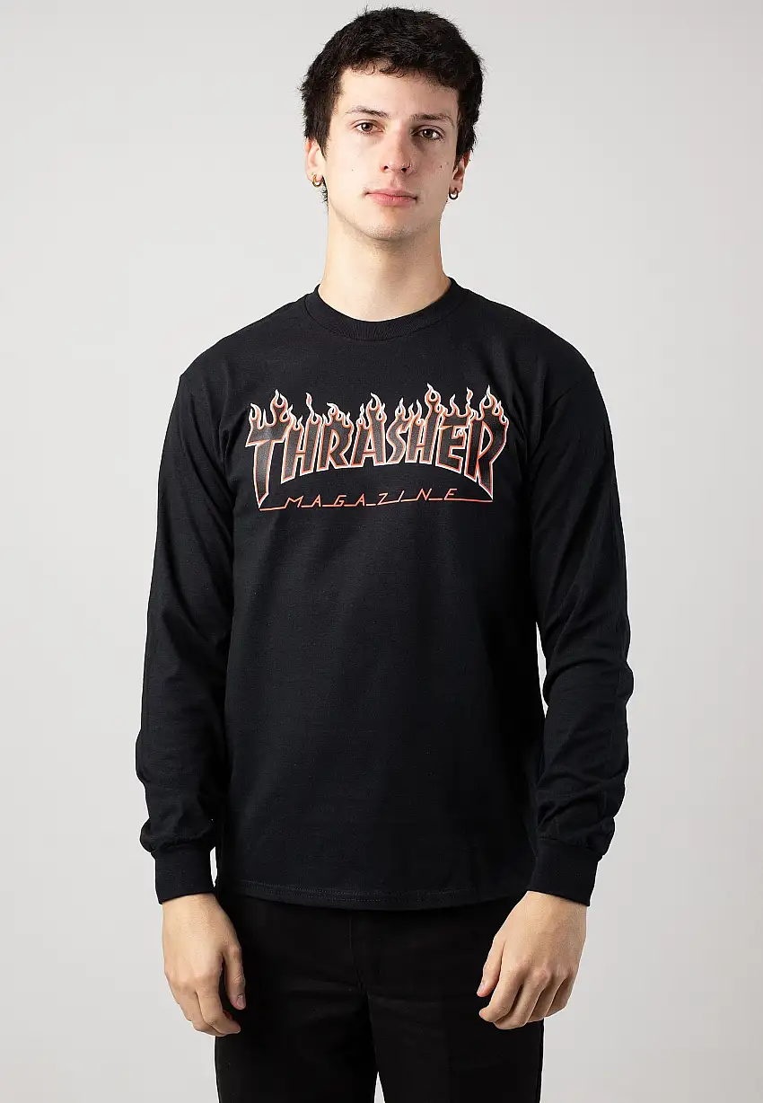 Thrasher - Flame Black Red - T-Shirt a maniche lunghe