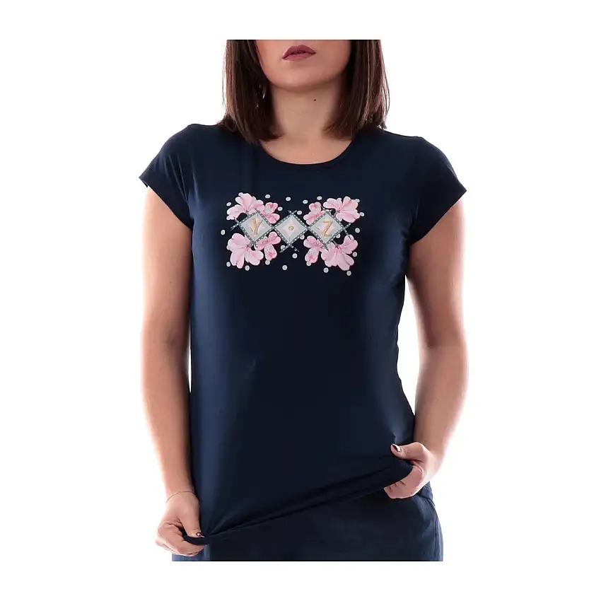 T-shirt Donna stampa a contrasto con strass